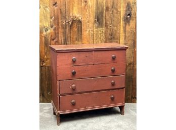 (19th C) PRIMITIVE BLANKET CHEST IN RED PAINT