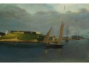 IMPRESSIVE OVER-MANTLE PAINTING Of GLOUCESTER HARBOR