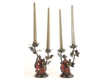 PAIR OF CHINOISERIE-INSPIRED CANDLESTICKS