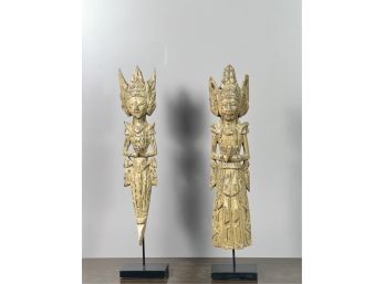 PAIR OF CARVED & PAINTED INDONESIAN DEITY FIGURES