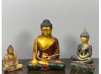 (3) WOODEN SEATED BUDDHAS
