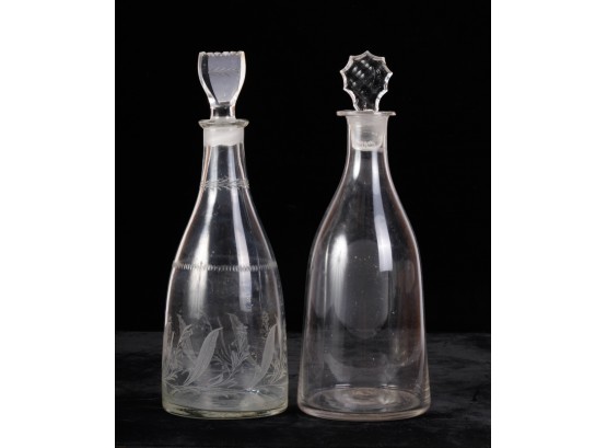(2) BLOWN MOLDED and ETCHED DECANTERS