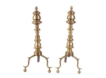 PAIR of (Early 19th c) BRASS ANIRONS