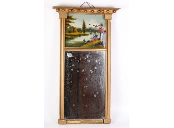(19th c) LOOKING GLASS with REVERSE PAINTED TABLET