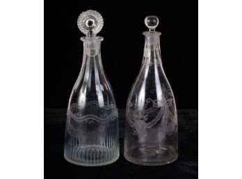 (2) ETCHED GLASS DECANTERS