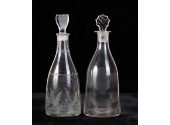 (2) BLOWN MOLDED and ETCHED DECANTERS