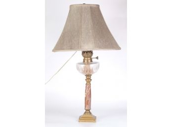 BRASS MOUNTED TABLE LAMP with GLASS FONT,