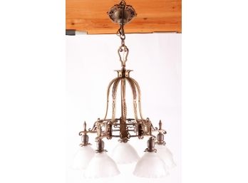 VERY NICE SOLID BRASS (5) LIGHT CEILING FIXTURE