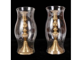 PAIR OF (19th c) BEEHIVE BRASS CANDLESTICKS