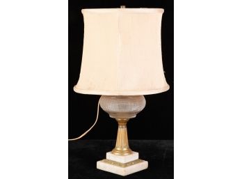 GLASS TABLE LAMP with BRASS POST & MARBLE BASE