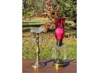BRASS CANDLESTICK with PRISM BOBECHE & (1) MORE