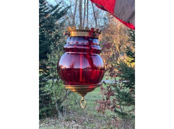 VICTORIAN RUBY GLASS HANGING HALL LAMP
