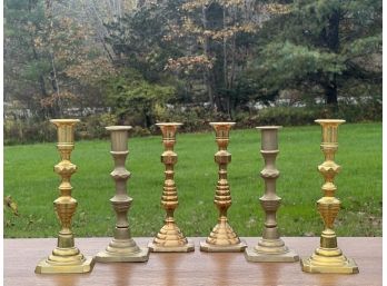 (3) PAIRS of BRASS BEEHIVE CANDLESTICKS