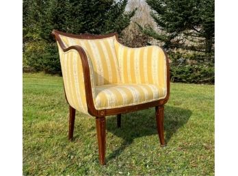 ANTIQUE INLAID & UPHOLSTERED FRENCH ARMCHAIR