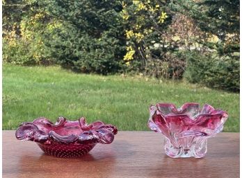 (2) CRANBERRY ART GLASS DISHES