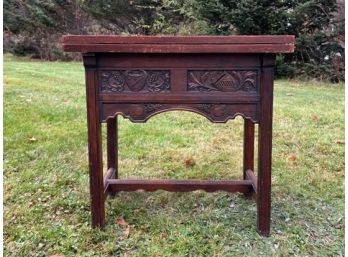CARVED ENGLISH WALNUT CARD TABLE