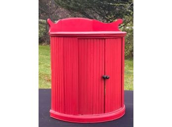 (19th c) HANGING TAMBOUR CABINET in RED PAINT