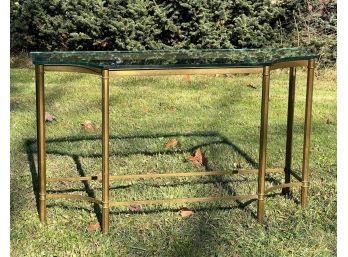 MID CENTURY BRASS SOFA/ENTRY TABLE with GLASS TOP