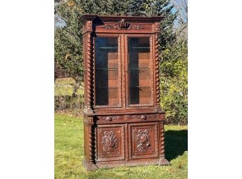 HEAVILY CARVED (19th C) BOOKCASE In TWO PARTS