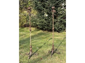 PAIR Of FLOOR LAMPS With COLD PAINTED FLORA
