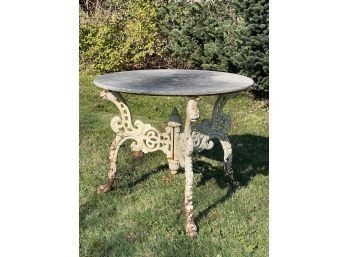 VICTORIAN CAST IRON GARDEN TABLE With MARBLE TOP