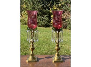 PAIR of HEAVY ROSTAND BRASS BEEHIVE CANDLESTICKS