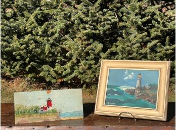 (2) SIGNED LIGHTHOUSE PAINTINGS