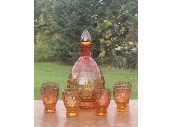 DIMPLED AMBERINA GLASS CORDIAL SET