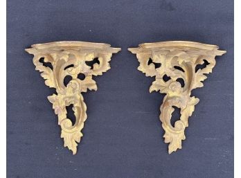 PAIR Of CARVED FLORENTINE GILT WOOD WALL SHELVES
