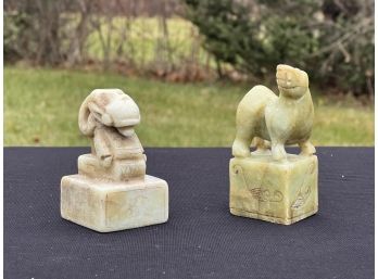 (2) CARVED CHINESE JADE CHOPS