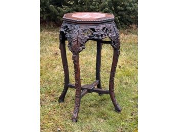 CARVED CHINESE ROSEWOOD SIDE TABLE With MARBLE TOP