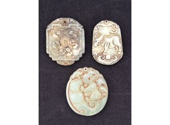(3) CARVED CHINESE WHITE JADE PENDANTS