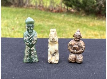 (3) CARVED CHINESE JADE FIGURES