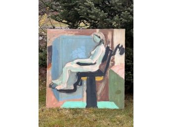 LARGE OIL On CANVAS - NUDE STUDY In DENTISTS CHAIR
