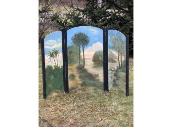 SIGNED (2) SIDED PAINTED FOLK ART FIRE SCREEN