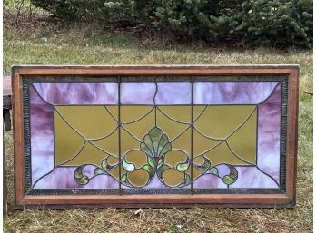 GREAT LEADED GLASS WINDOW With SLAG GLASS BORDER