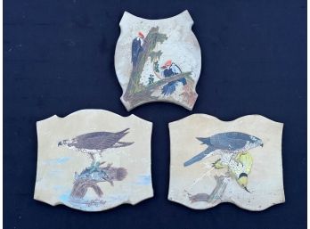 (3) SIGNED BIRD PORTRAITS On LEATHER