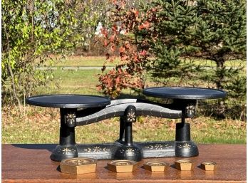 CAST IRON BALANCE SCALE with (5) WEIGHTS