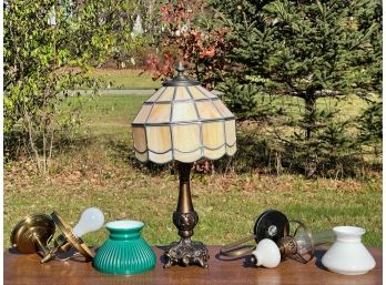 SLAG GLASS TABLE LAMP & (2) WALL MOUNTED LAMPS