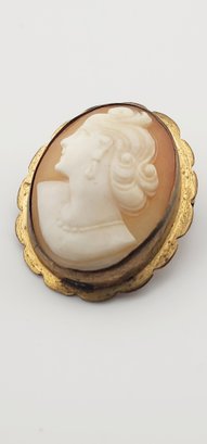 Antique Left Facing Cameo Early Brass Brooch Or Pendant 5/204