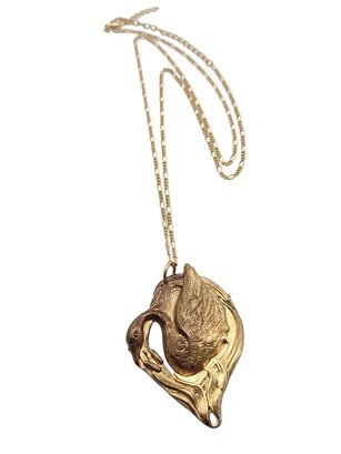 Vintage Brass Swan Necklace # 6210