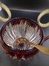Antique Cranberry Flashed Jam Jar In Hallmarked Brass Holder # 6277