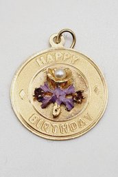 Vintage 14 K Enamel Ruby & Pearl Happy Birthday Charm (A5023)