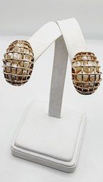 Vintage 14 K Gold & Pearl LEVITAN Clip On Earrings (A5029)