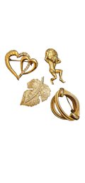 Lot Of 4 Assorted 80s Goldtone Brooches 5/49