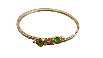 Antique 10 Kt Gold Filled Etruscan Bangle Bracelet With Semi Precious Stones  670 (A698)