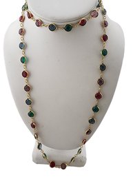 Vintage Signed Swarovski Bezel Set Crystal Multi Color Necklace  6/49