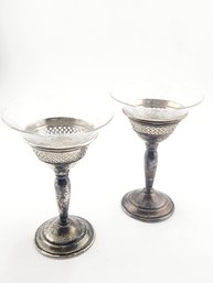 Vintage El-sil-co Pat 986 958 Decorative Pierced Sterling And Etched Glass Glasses Set Of 2
