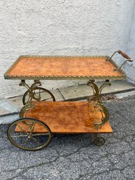 Vintage Gloss Burled Wood Tea Bar Cart