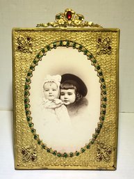 Antique Jeweled Photo Frame With Antique Picture